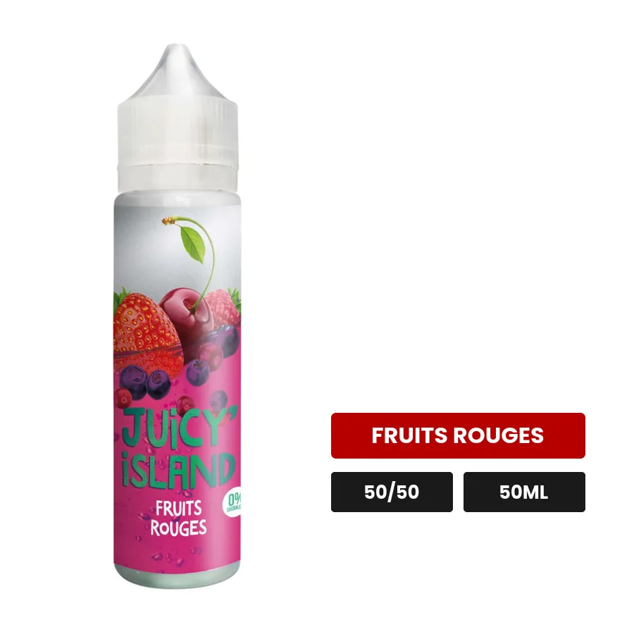 E-liquide Fruits Rouges de Juicy' Island, 50 ml, saveur fruits rouges.