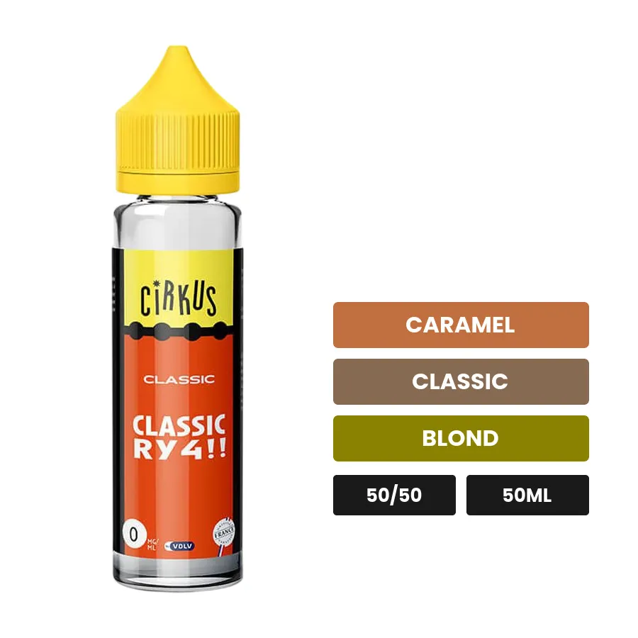 E-liquide Classic Ry4 Classic de Cirkus, 50 ml, saveurs caramel, classic et blond.