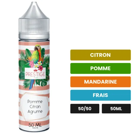 E-liquide Mandarine - Pomme- Citron de Prestige Fruits, 50 ml, saveurs citron, pomme, mandarine et 1 autre.
