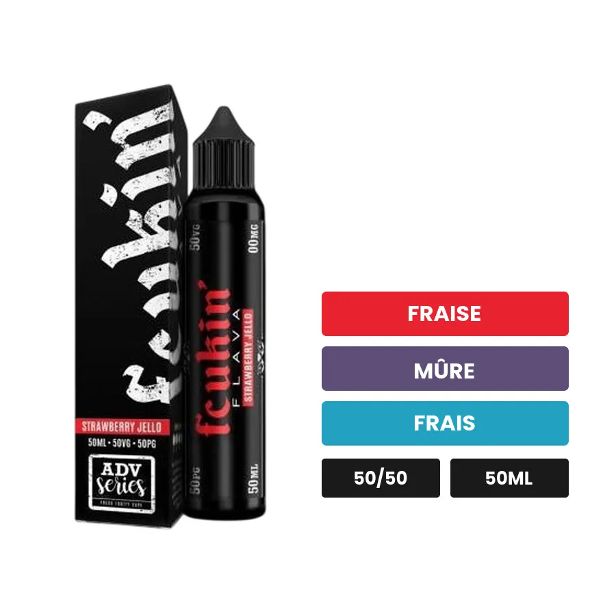 E-liquide Strawberry Jello de Fcukin'Flava, 50 ml, saveurs fraise, mûre et frais.