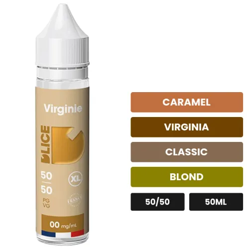 E-liquide Virginie de D'Lice, 50 ml, saveurs caramel, virginia, classic et 1 autre.
