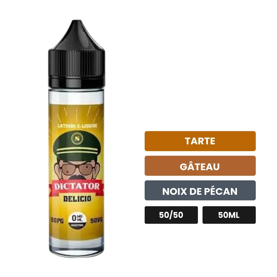 E-liquide Delicio Dictator, 50 ml, saveurs tarte, gâteau et noix de pécan.