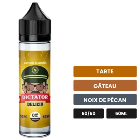 E-liquide Delicio Dictator, 50 ml, saveurs tarte, gâteau et noix de pécan.