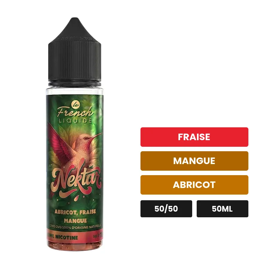E-liquide Abricot Fraise Mangue de Le French Liquide, 50 ml, saveurs fraise, mangue et abricot.