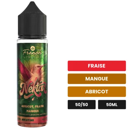 E-liquide Abricot Fraise Mangue de Le French Liquide, 50 ml, saveurs fraise, mangue et abricot.