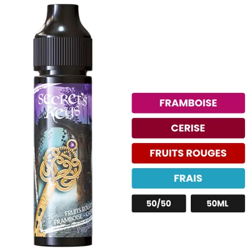 E-liquide Purple Key de Secret's Lab, 50 ml, saveurs framboise, cerise, fruits rouges et 1 autre.
