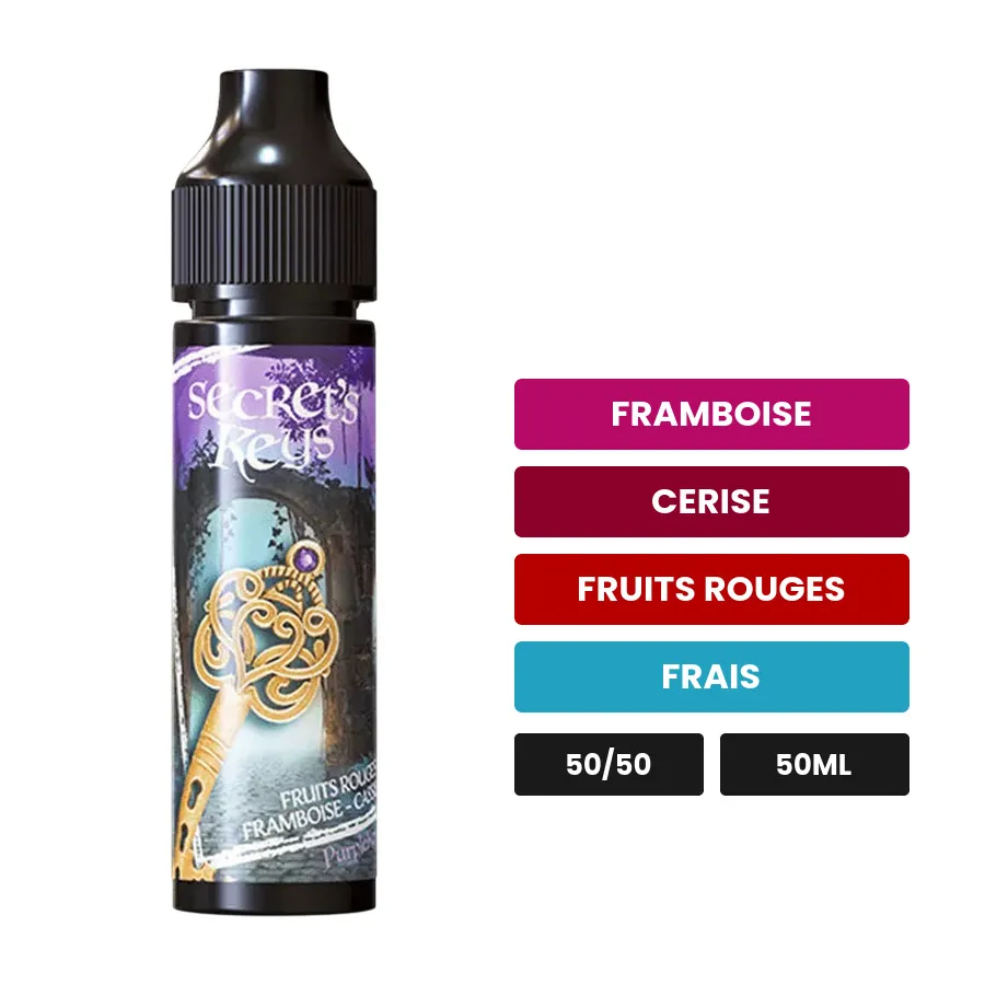 E-liquide Purple Key de Secret's Lab, 50 ml, saveurs framboise, cerise, fruits rouges et 1 autre.