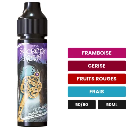 E-liquide Purple Key de Secret's Lab, 50 ml, saveurs framboise, cerise, fruits rouges et 1 autre.