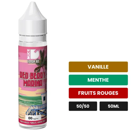 E-liquide Red Berry Marina de D'Lice, 50 ml, saveurs vanille, menthe et fruits rouges.