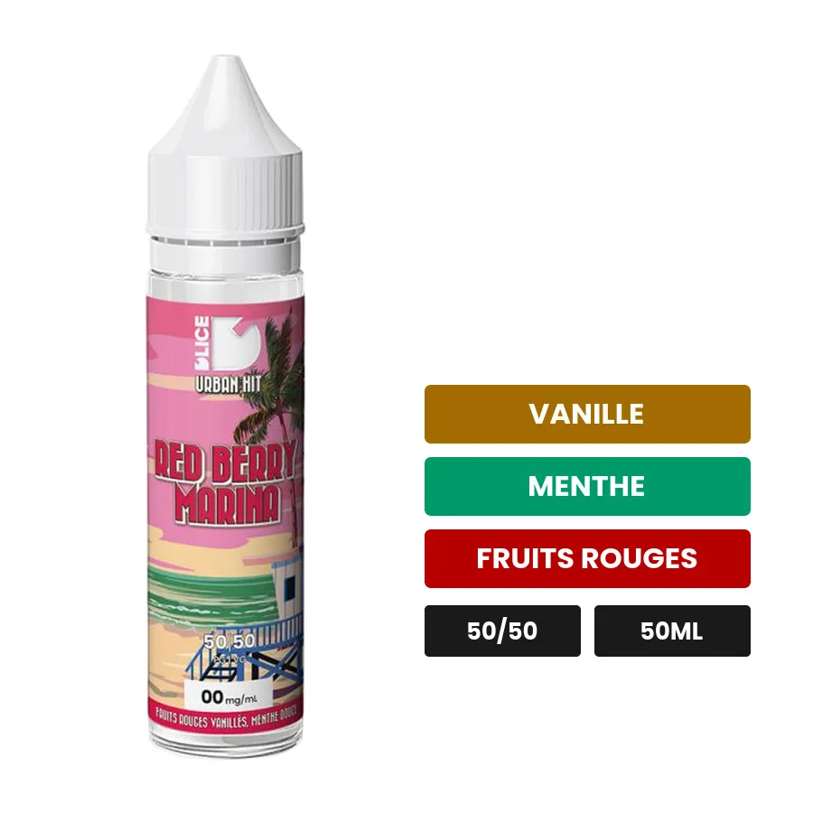 E-liquide Red Berry Marina de D'Lice, 50 ml, saveurs vanille, menthe et fruits rouges.
