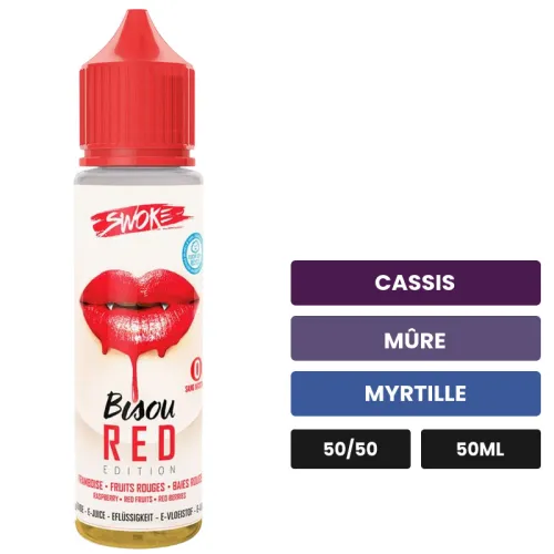 E-liquide Bisou Rouge de Swoke, 50 ml, saveurs cassis, mûre et myrtille.