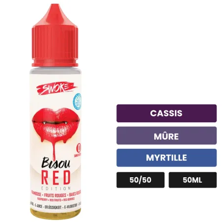 E-liquide Bisou Rouge de Swoke, 50 ml, saveurs cassis, mûre et myrtille.