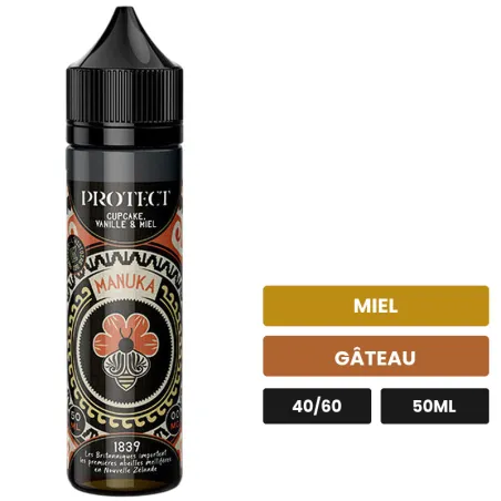 E-liquide Manuka de Protect, 50 ml, saveurs miel et gâteau.