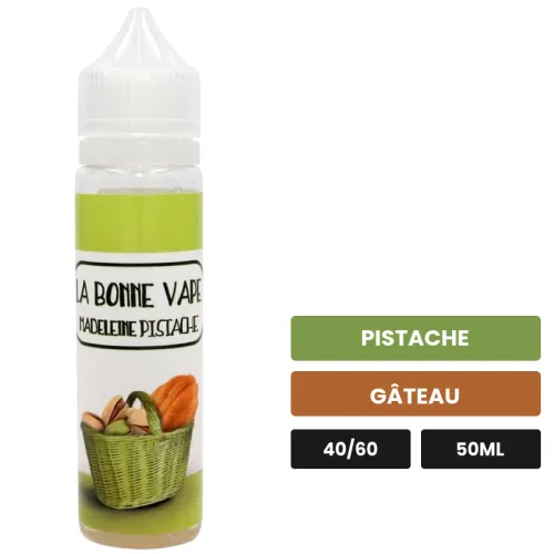 E-liquide Madeleine Pistache de La Bonne Vape, 50 ml, saveurs pistache et gâteau.