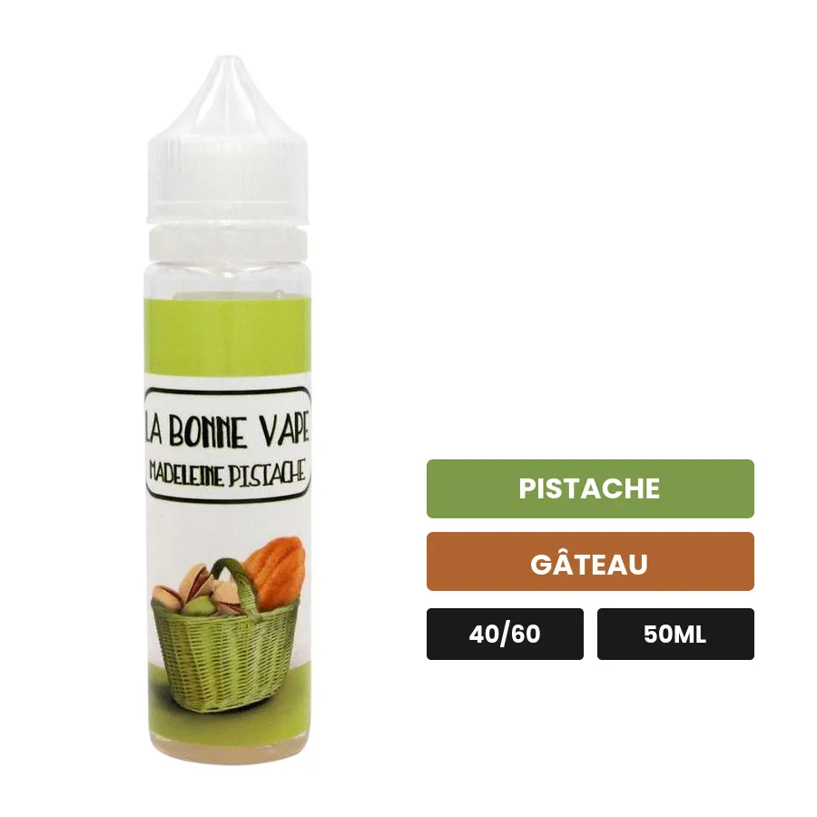 E-liquide Madeleine Pistache de La Bonne Vape, 50 ml, saveurs pistache et gâteau.