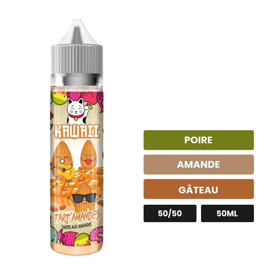 E-liquide Tart'Amandes de Kawaii, 50 ml, saveurs poire, amande et gâteau.