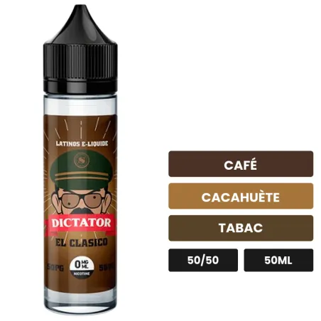 E-liquide El Classico de Savourea, 50 ml, saveurs café, cacahuète et tabac.