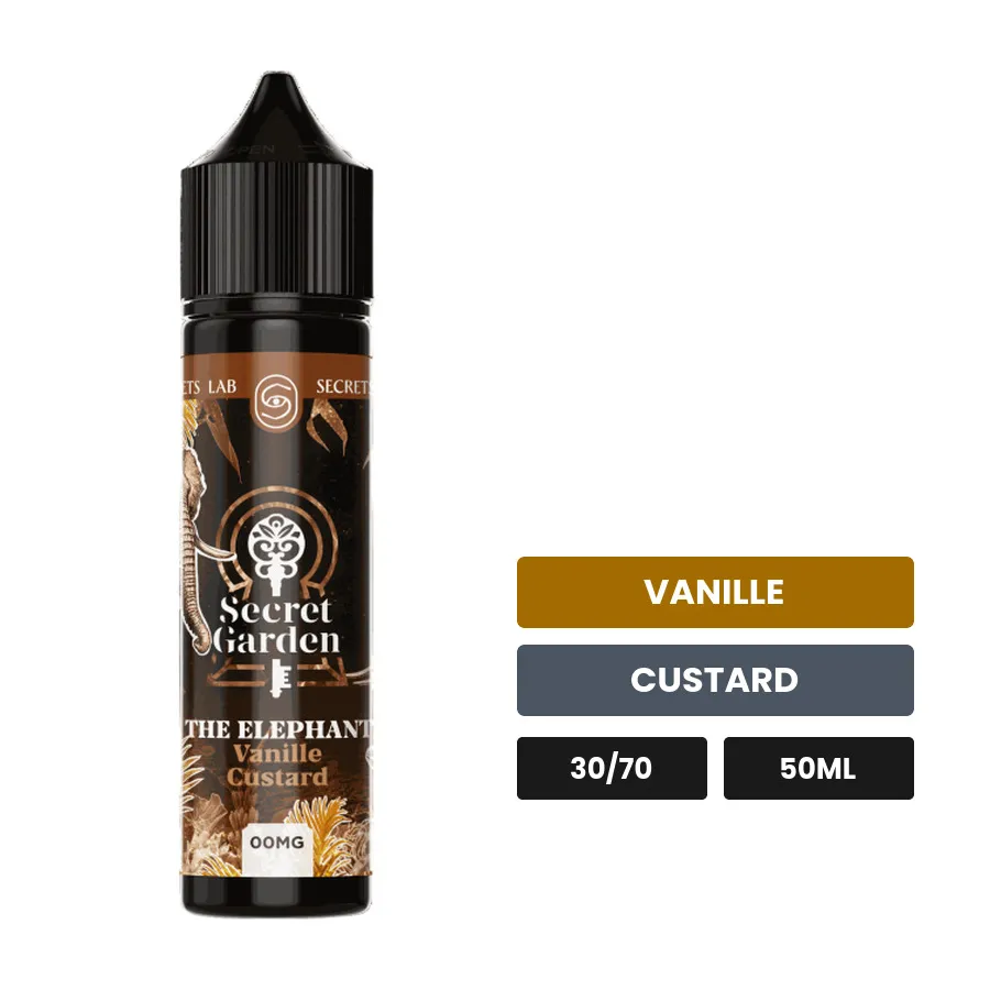 E-liquide The Elephant de Secret's Lab, 50 ml, saveurs vanille et custard.