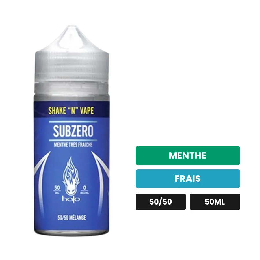 E-liquide Sub Zéro - Halo Premium, 50 ml, saveurs menthe et frais.