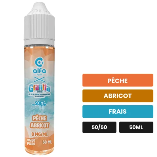 E-liquide Pêche Abricot d'Alfaliquid, 50 ml, saveurs pêche, abricot et frais.