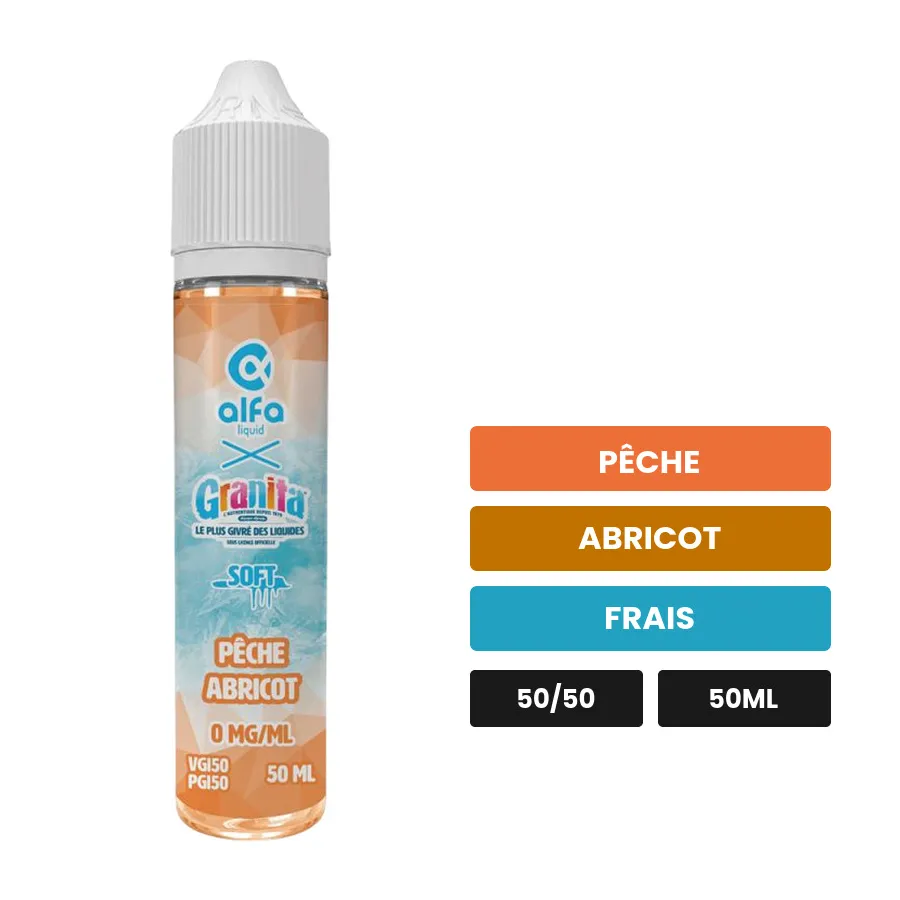 E-liquide Pêche Abricot d'Alfaliquid, 50 ml, saveurs pêche, abricot et frais.