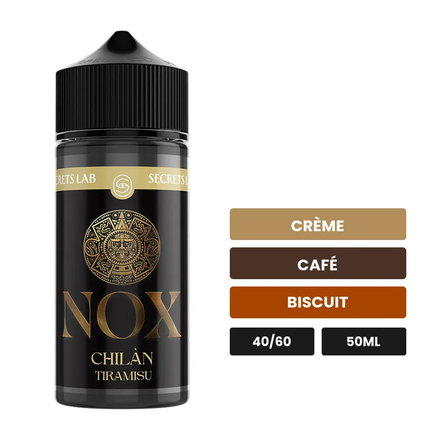 E-liquide Chilàn de Secret's Lab, 50 ml, saveurs crème, café et biscuit.