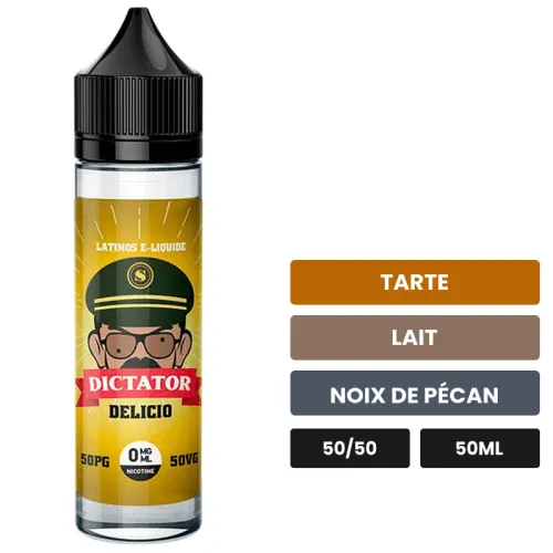 E-liquide Delicio dictator (v 1212) de Savourea, 50 ml, saveurs tarte, lait et noix de pécan.