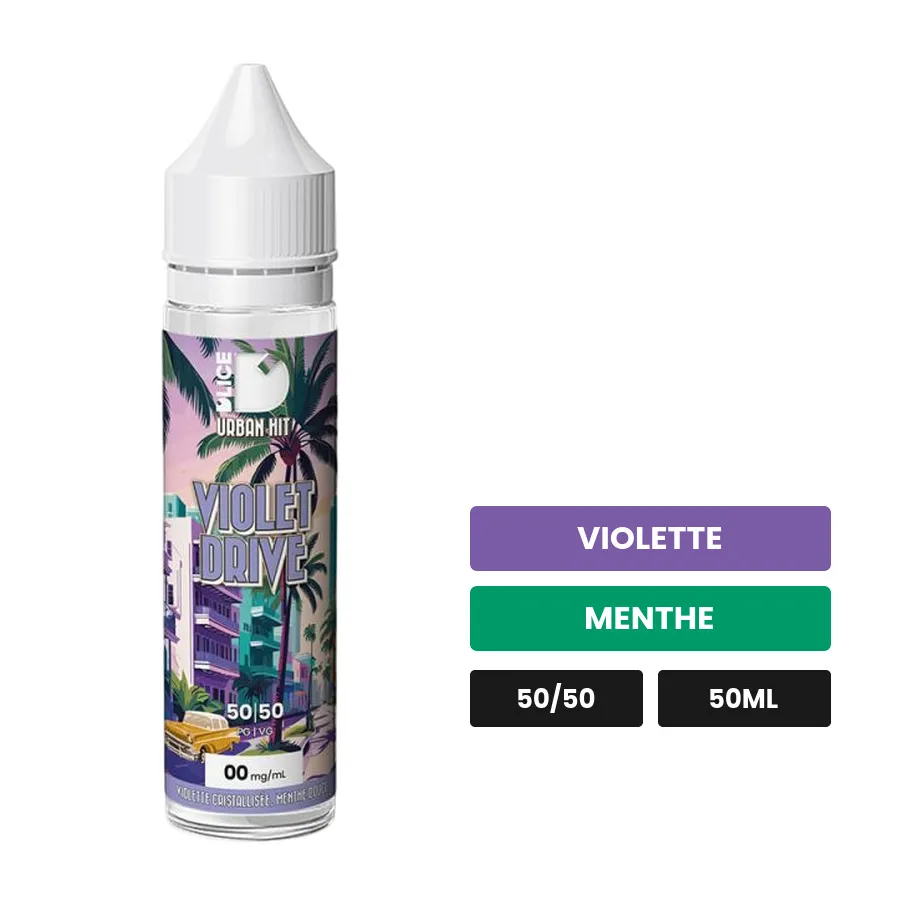 E-liquide Violet Drive de D'Lice, 50 ml, saveurs violette et menthe.