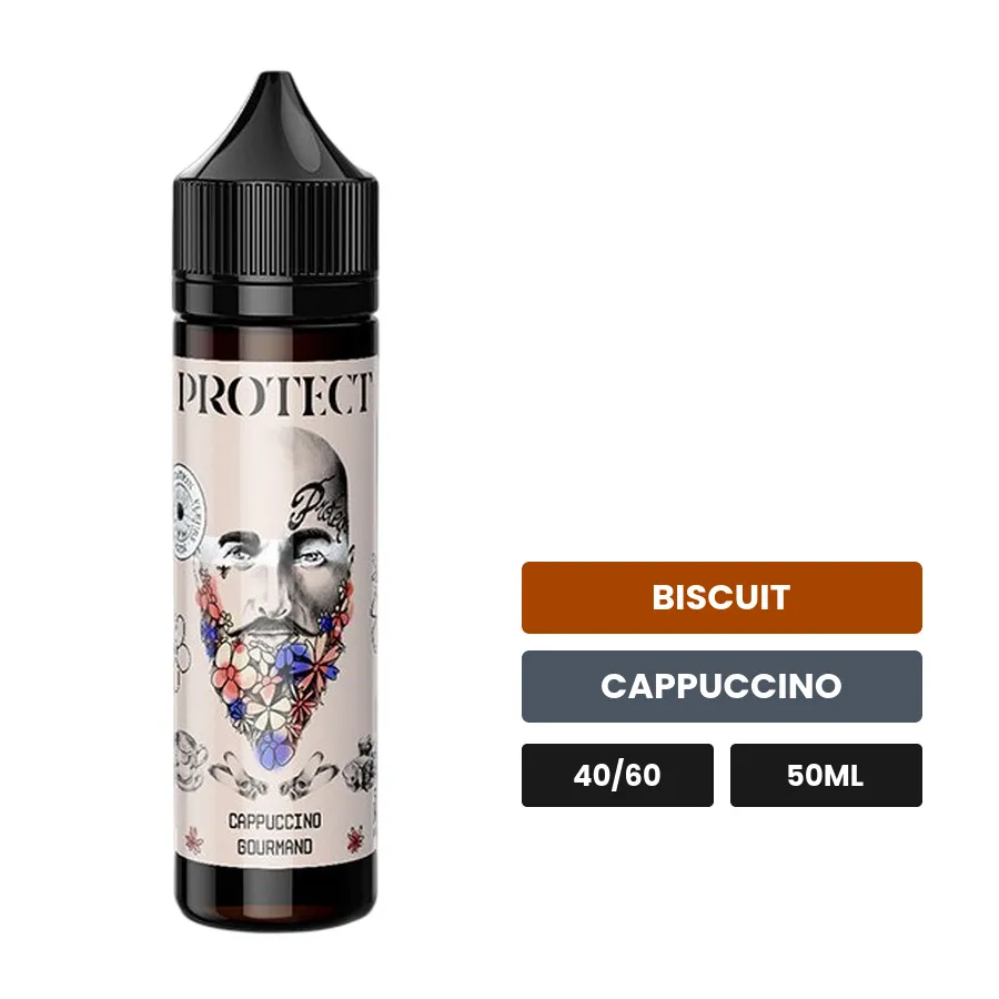 E-liquide Cappuccino Gourmand de Protect, 50 ml, saveurs biscuit et cappuccino.