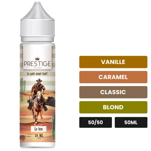 E-liquide Le Bon de Prestige, 50 ml, saveurs vanille, caramel, classic et 1 autre.