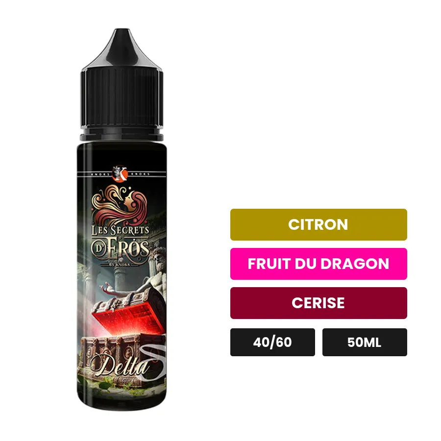 E-liquide Delta de Knoks, 50 ml, saveurs citron, fruit du dragon et cerise.