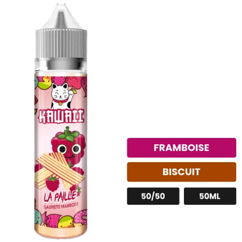 E-liquide La Paille de Kawaii, 50 ml, saveurs framboise et biscuit.