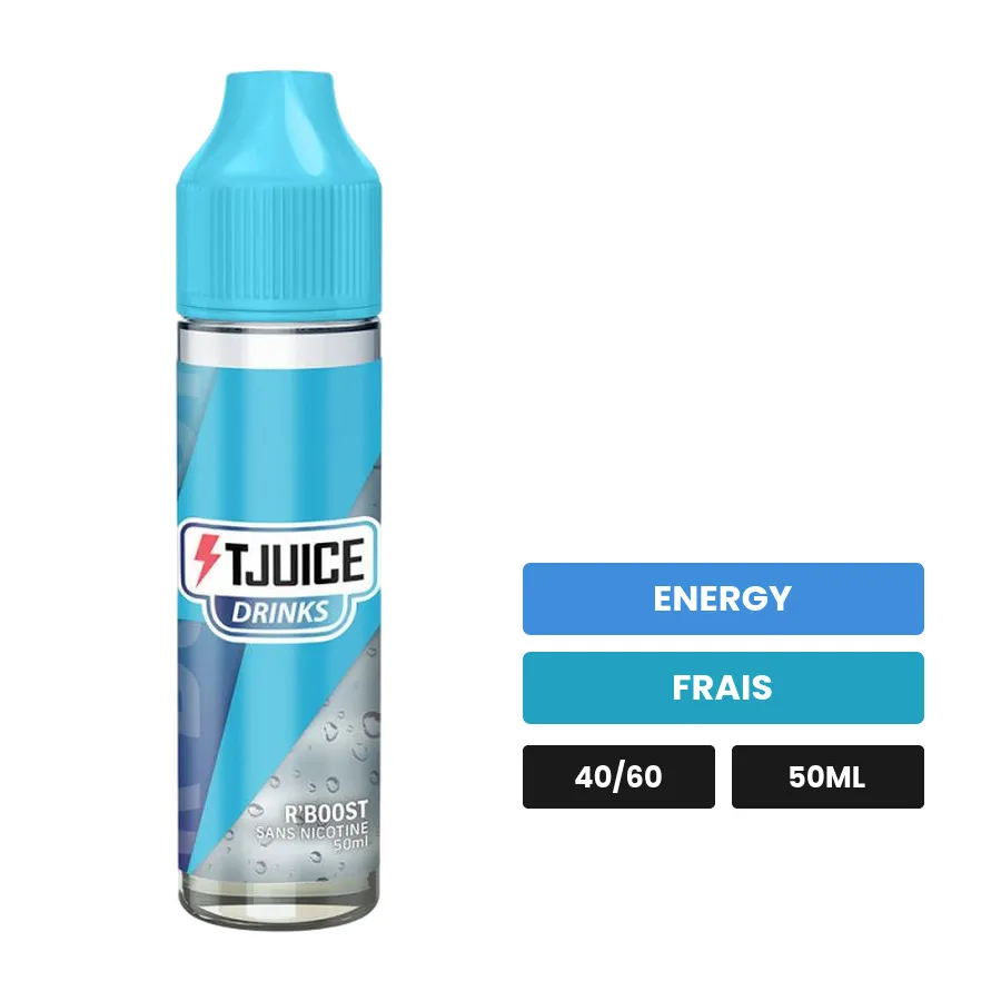 E-liquide T-Juice Drinks - r'Boost, 50 ml, saveurs energy et frais.