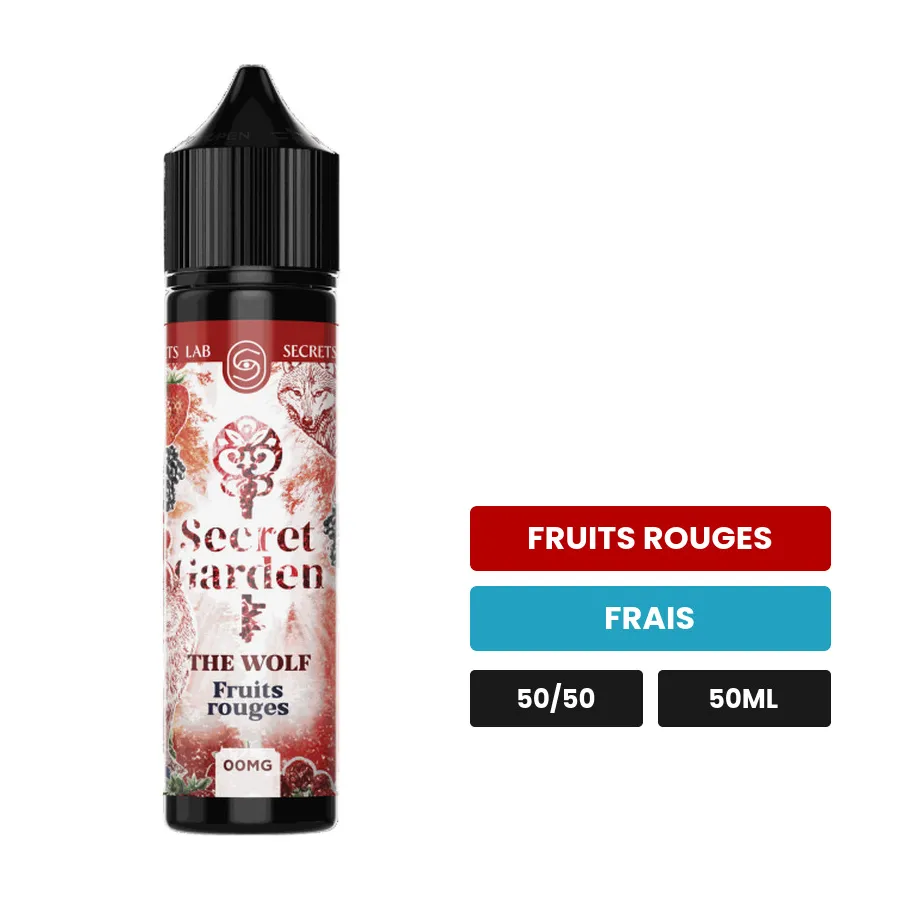 E-liquide The Wolf de Secret's Lab, 50 ml, saveurs fruits rouges et frais.