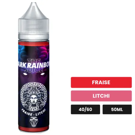 E-liquide Dark Rainbow de The MDS Juice, 50 ml, saveurs fraise et litchi.