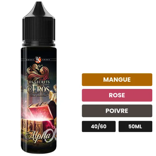 E-liquide Alpha de Knoks, 50 ml, saveurs mangue, rose et poivre.