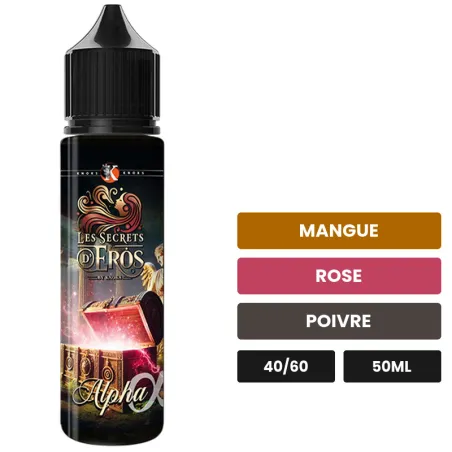 E-liquide Alpha de Knoks, 50 ml, saveurs mangue, rose et poivre.