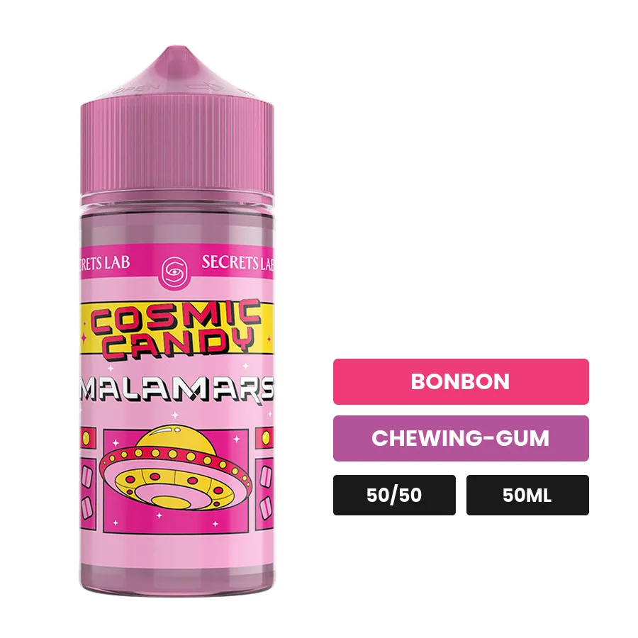 E-liquide Malamars Cosmic Candy de Secret's Lab, 50 ml, saveurs bonbon et chewing-gum.