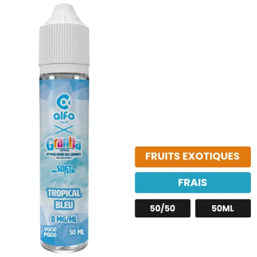 E-liquide Tropical Bleu d'Alfaliquid, 50 ml, saveurs fruits exotiques et frais.