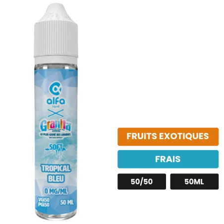 E-liquide Tropical Bleu d'Alfaliquid, 50 ml, saveurs fruits exotiques et frais.