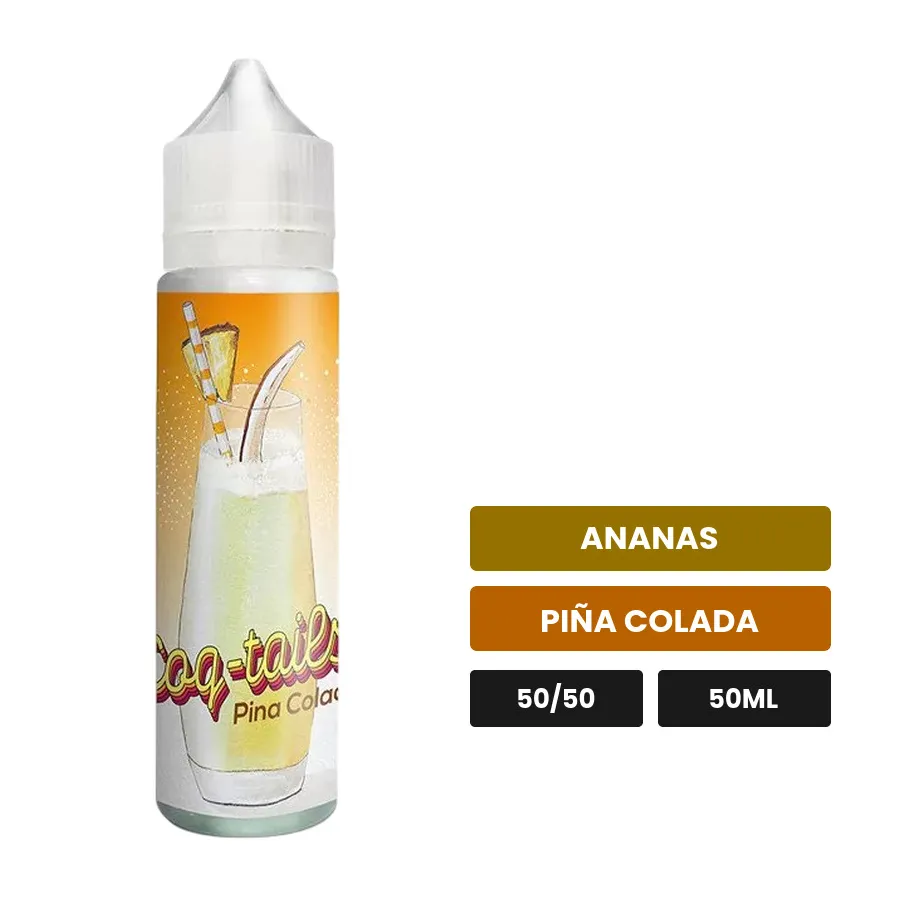 E-liquide Pina Cola de Le Coq Qui Vape, 50 ml, saveurs ananas et piña colada.