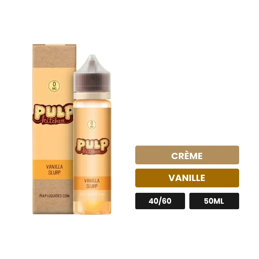 E-liquide Vanilla Slurp de Pulp, 50 ml, saveurs crème et vanille.