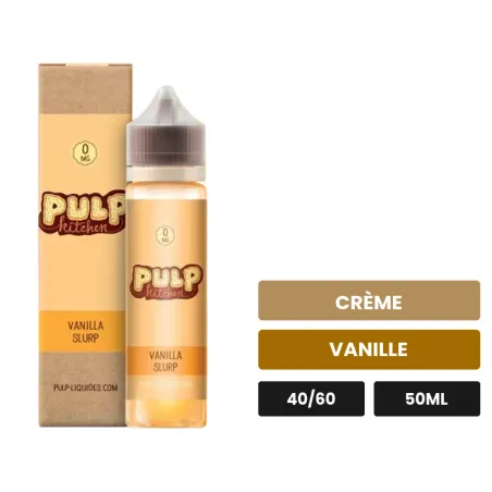 E-liquide Vanilla Slurp de Pulp, 50 ml, saveurs crème et vanille.