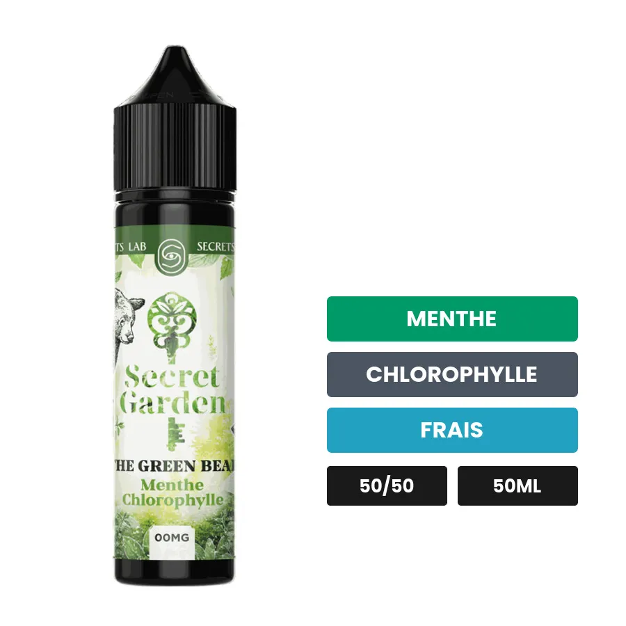 E-liquide The Green Bear de Secret's Lab, 50 ml, saveurs menthe, chlorophylle et frais.