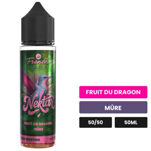 E-liquide Fruit Du Dragon Mûre de Le French Liquide, 50 ml, saveurs fruit du dragon et mûre.