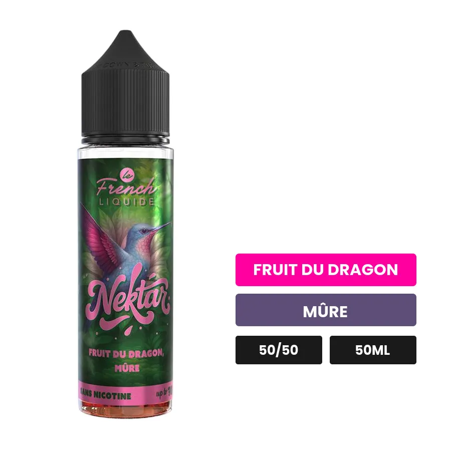 E-liquide Fruit Du Dragon Mûre de Le French Liquide, 50 ml, saveurs fruit du dragon et mûre.