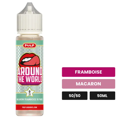 E-liquide Macaron Framboise De Paris de Pulp, 50 ml, saveurs framboise et macaron.