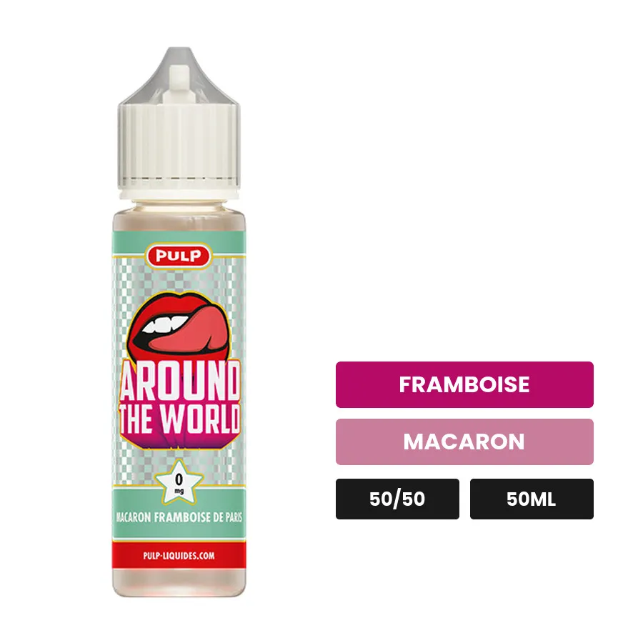 E-liquide Macaron Framboise De Paris de Pulp, 50 ml, saveurs framboise et macaron.