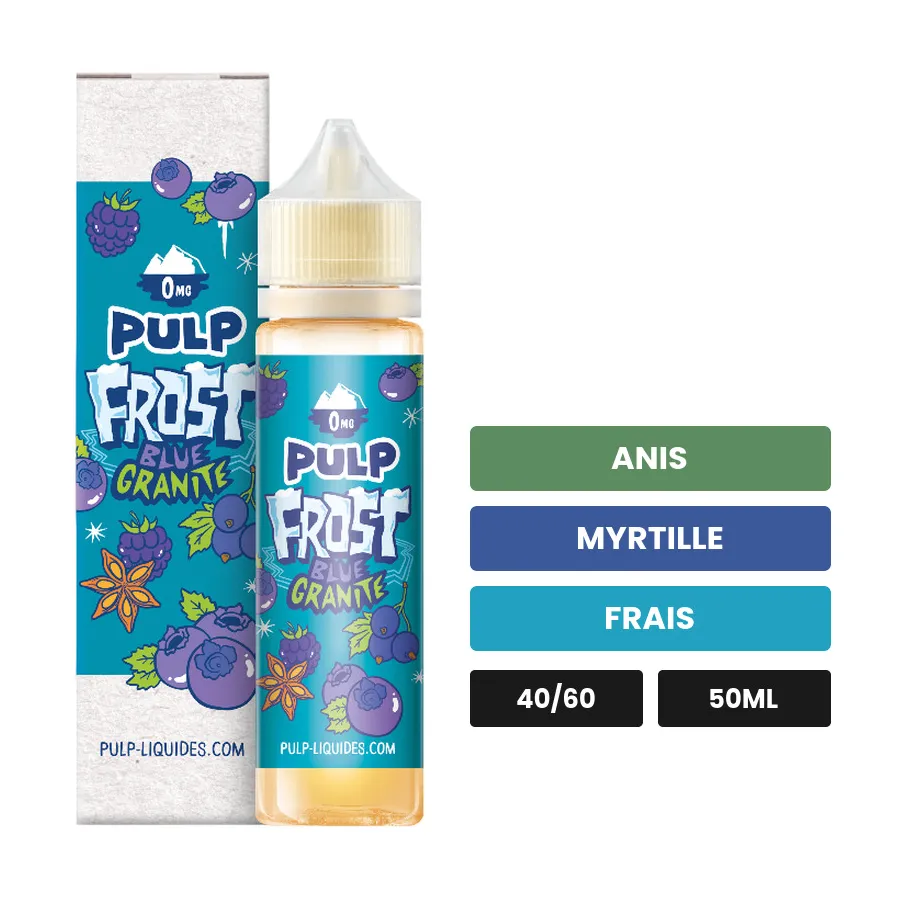 E-liquide Blue Granite Super Frost de Pulp, 50 ml, saveurs anis, myrtille et frais.