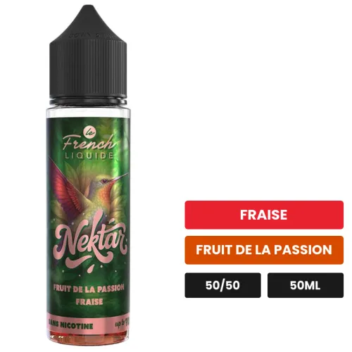 E-liquide Fruit De La Passion Fraise de Le French Liquide, 50 ml, saveurs fraise et fruit de la passion.